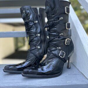 Vintage 90s New Rock Malicia Leather Boots - Goth/Punk Icon, Like New